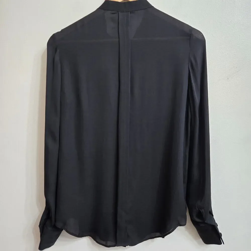 C Major Womens Black Silk Blouse Size 4 Sheer Corpcore Whimsigoth Fairy Grunge - Picture 5 of 10